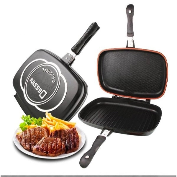 Tigaie Grill Dublă Dessini Italy 32 x 24 cm, Antiaderentă, Rabatabilă