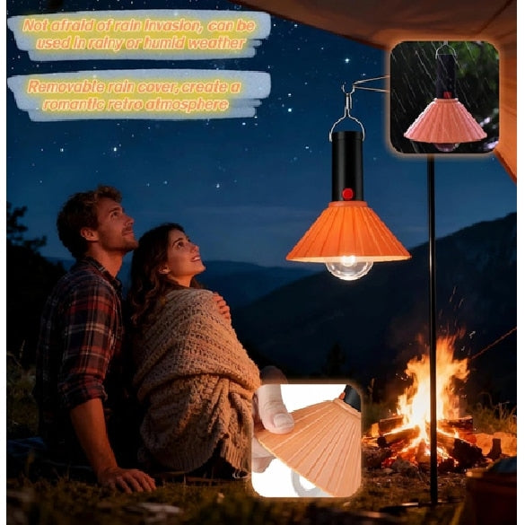 Lampă LED de Camping Tip Bec, Lumină Caldă 3000K, Reîncărcabilă USB-C, cu Cârlig