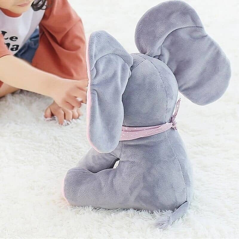 Elefant de Pluș Interactiv Cucu-Bau, Cântă și Își Acoperă Ochii cu Urechile, 30 cm