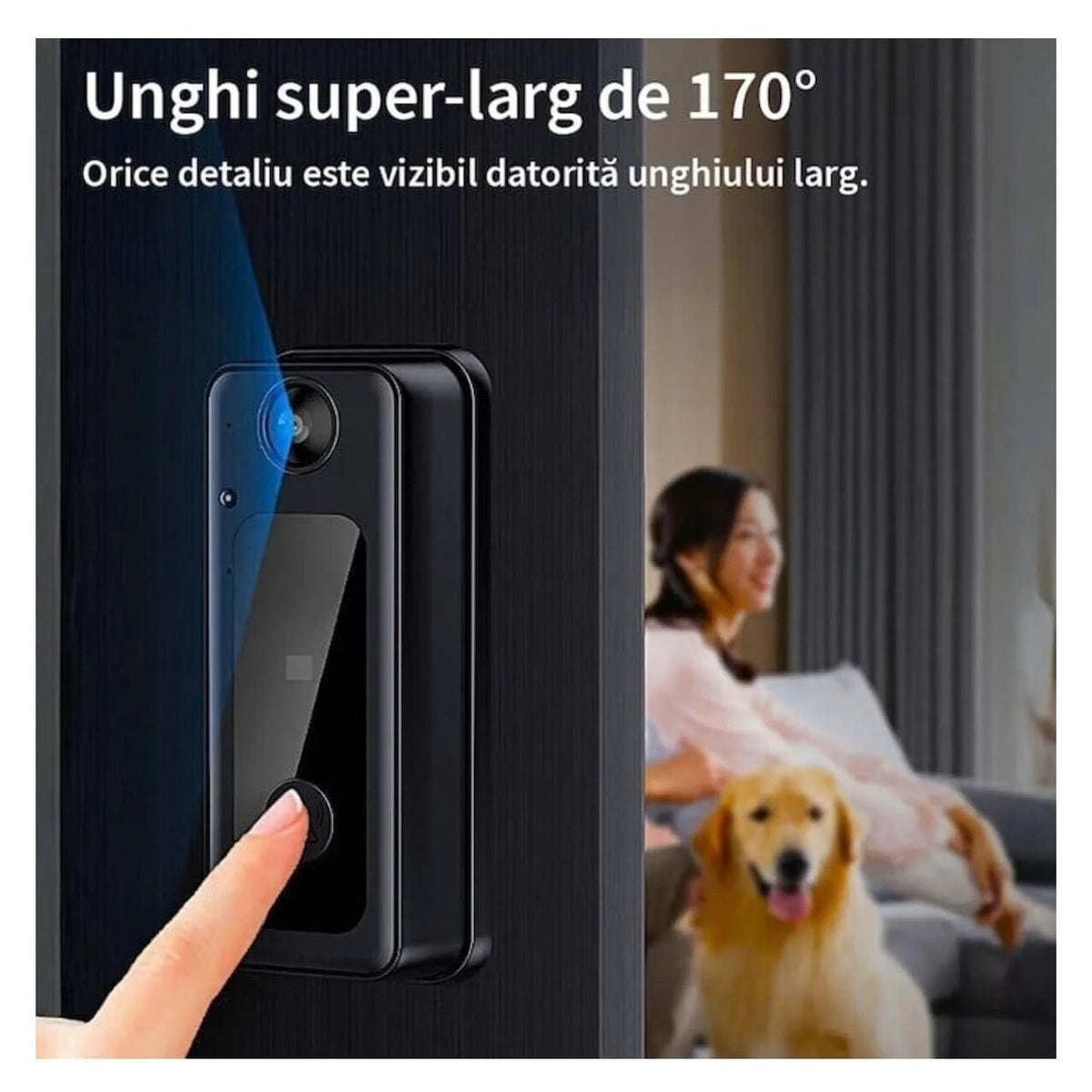 Sonerie Video Wireless cu Cameră 8MP, Vedere Nocturnă, Unghi 170° și Interfon Bidirecțional