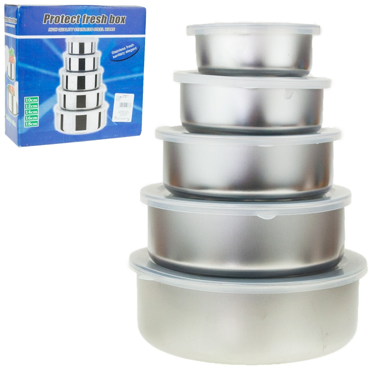 Set 5 Cutii Alimentare din Inox cu Capace Transparente