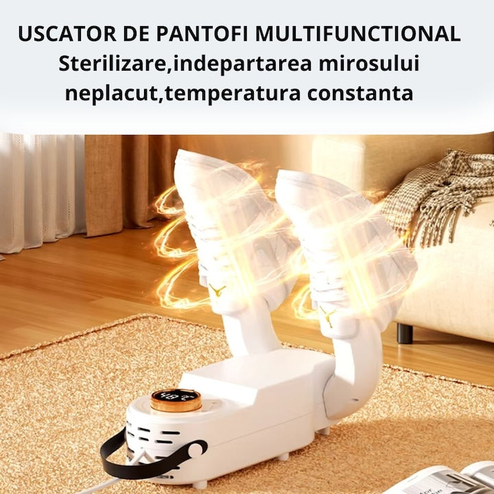 Uscător Electric de Pantofi Pliabil cu Aer Cald 360°, Sterilizare și Timer, Alb