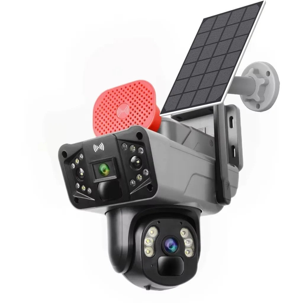 Cameră de Supraveghere Solară 8MP cu Obiectiv Dual, pentru Exterior, Fără Cabluri