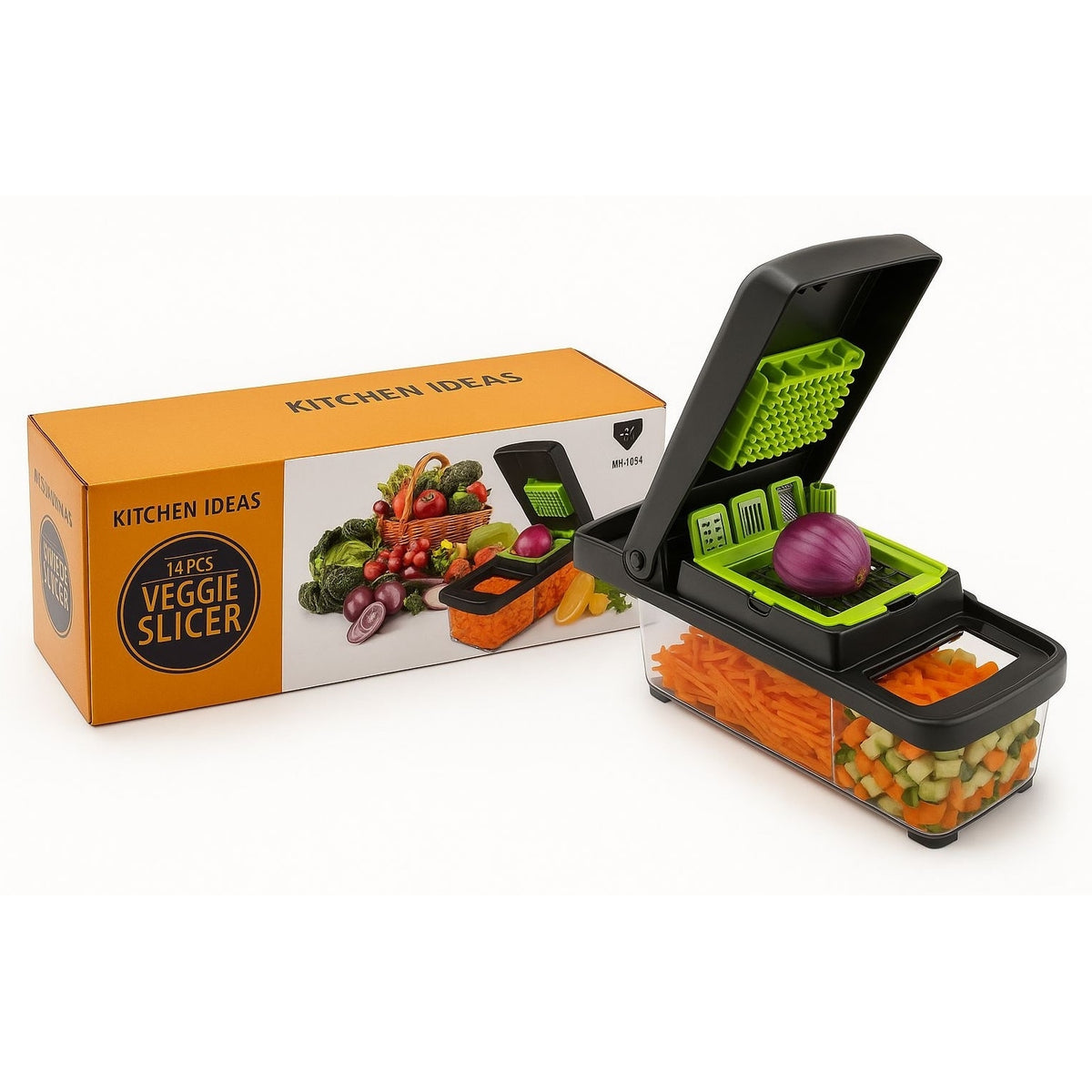 Răzătoare Multifuncțională Veggie Slicer 16 Piese, cu Recipient și Lame din Inox