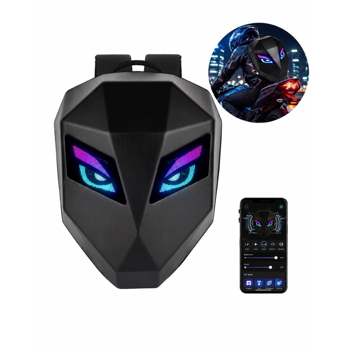 Rucsac pentru Motocicliști cu Ecran LED Personalizabil, Impermeabil, cu Benzi Reflectorizante