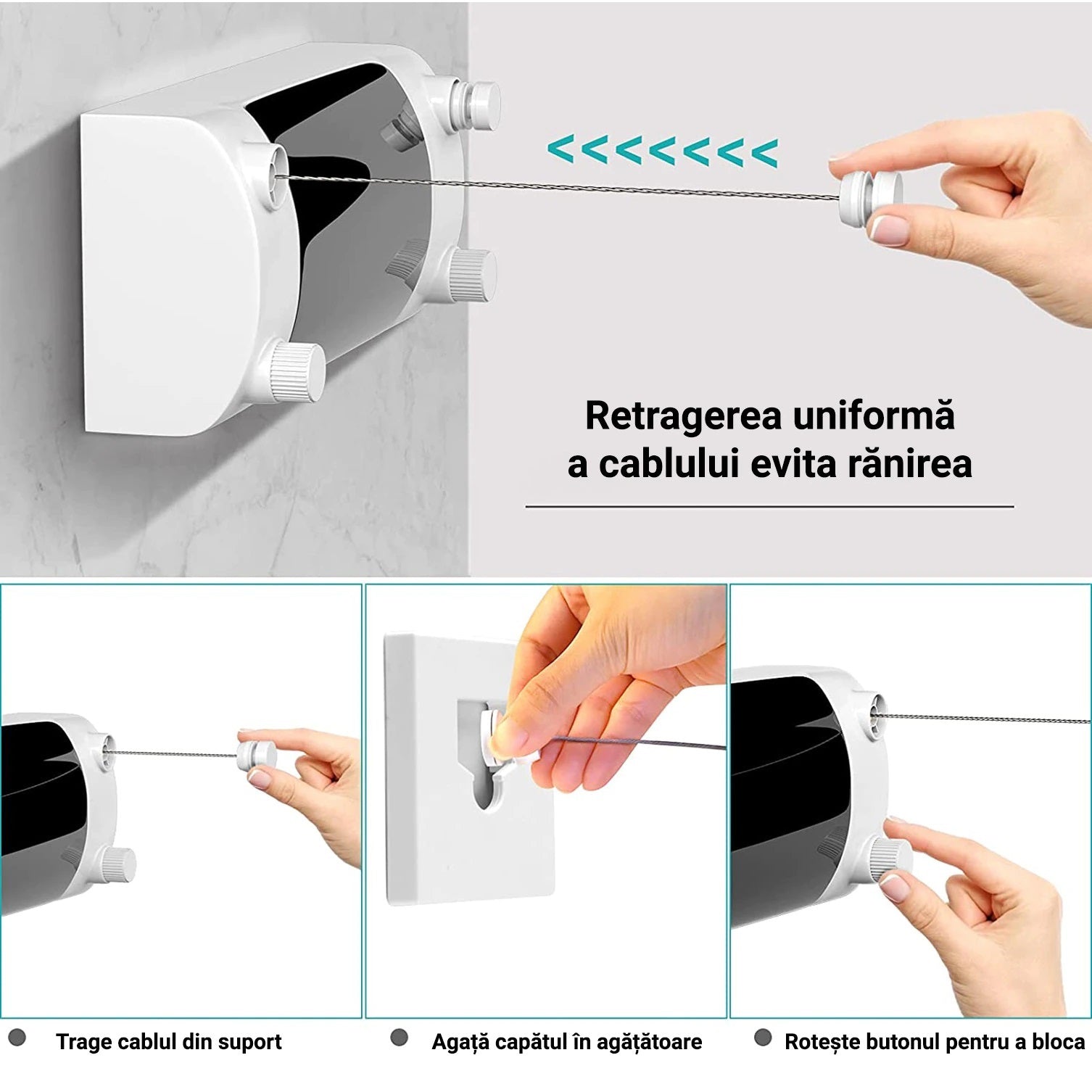 Uscator retractabil pentru perete, tip sfoara, 4.2 metri