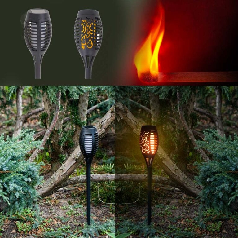 Lampă Solară Tip Torță cu Efect Realist de Flacără, 61 cm, Neagră