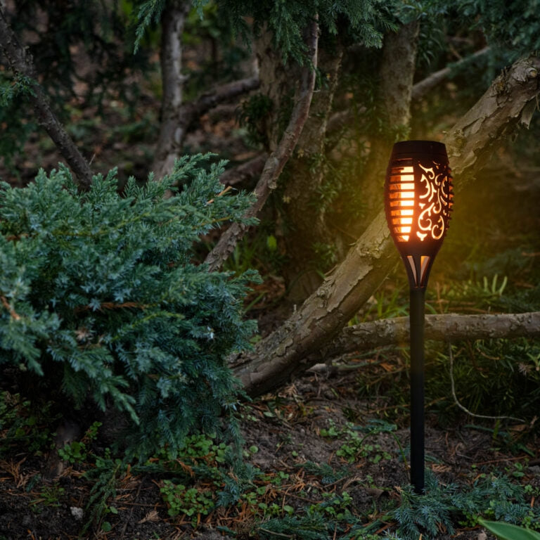 Lampă Solară Tip Torță cu Efect Realist de Flacără, 61 cm, Neagră