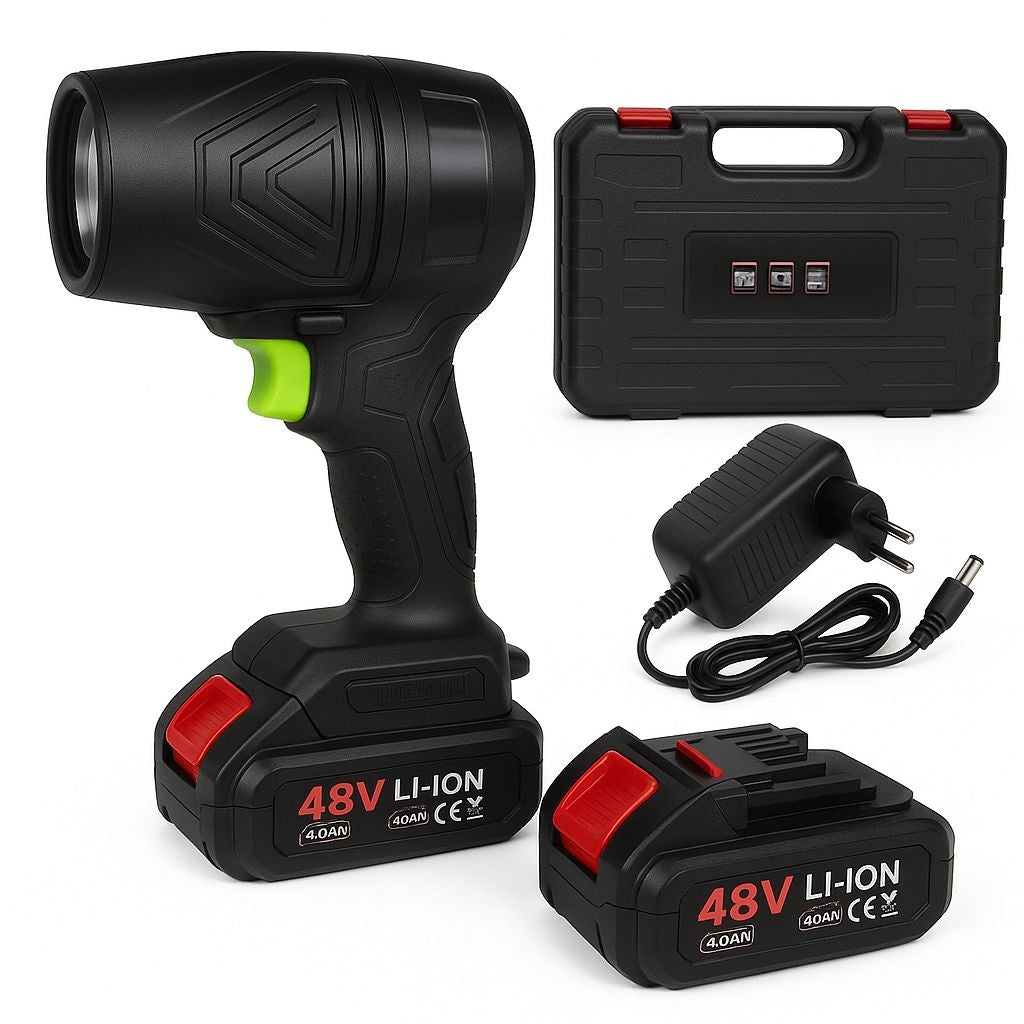 Suflantă cu Acumulator și Viteză Reglabilă, 2 Acumulatori Li-Ion 48V, cu Cutie de Transport