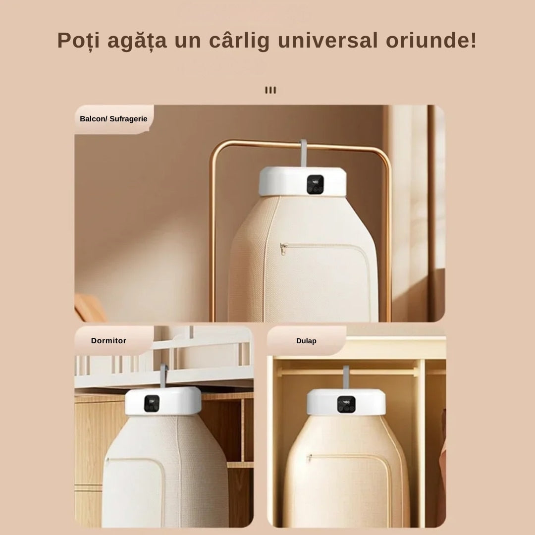 Uscător de rufe electric portabil, 10 kg, cu aer cald 360° și sterilizare UV
