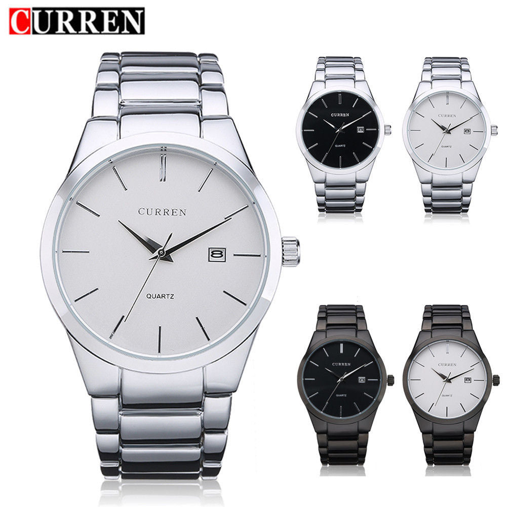 Ceas barbatesc Slim Line curea metalica afisare data