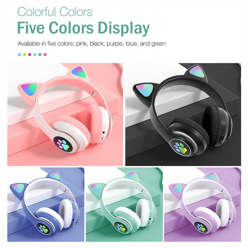 Casti Audio Stereo Wireless Pliabile cu Iluminare LED în Formă de Urechi de Pisică: Experiență Muzicală și Stil Unic!