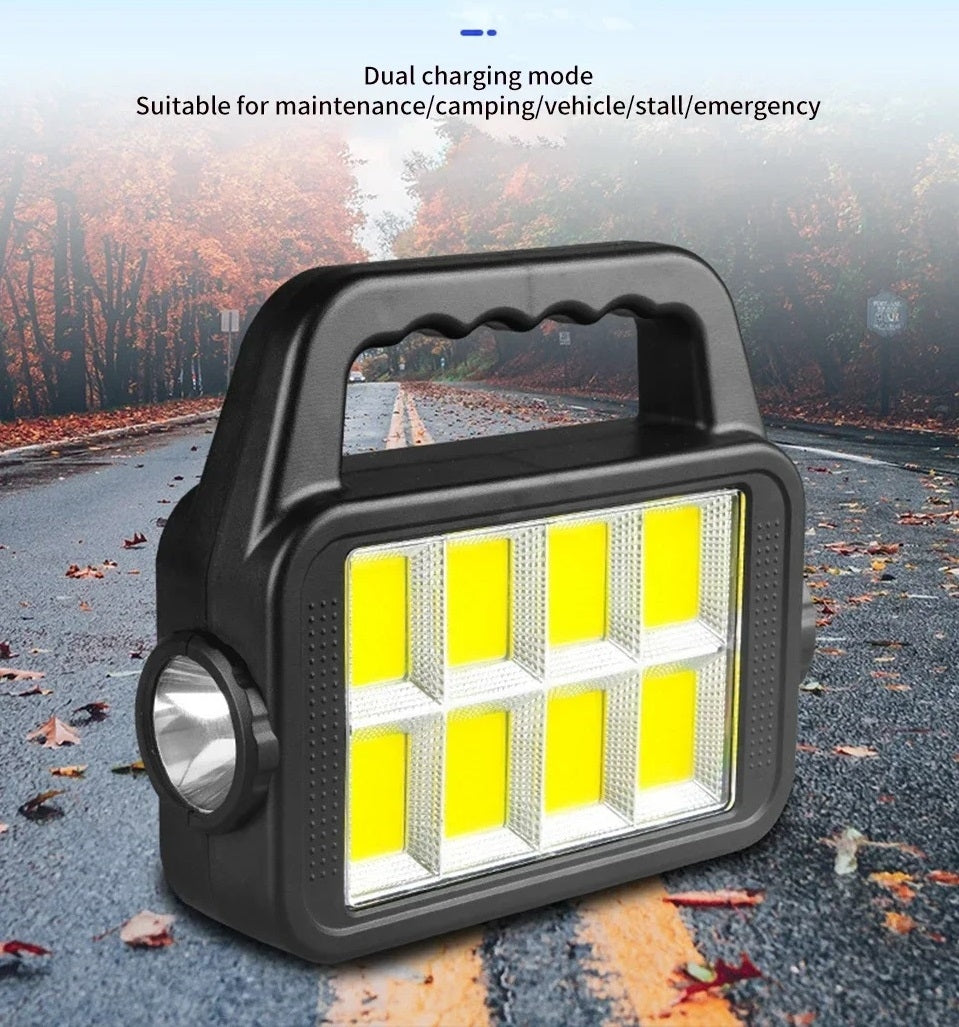 Lanterna LED COB multifunctionala cu acumulator incorporat, 3 moduri de iluminare, incarcare solara, functie de power bank