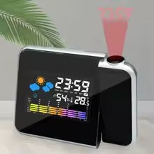 Ceas deșteptător inteligent cu lumină de noapte, proiector LED, termometru și higrometru pentru dormitor și living