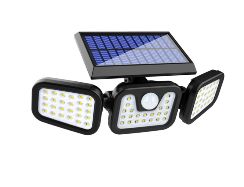Lampă LED Exterior cu Senzor de Mișcare, 74 LED-uri, 3 Capete Reglabile, Senzor Amurg