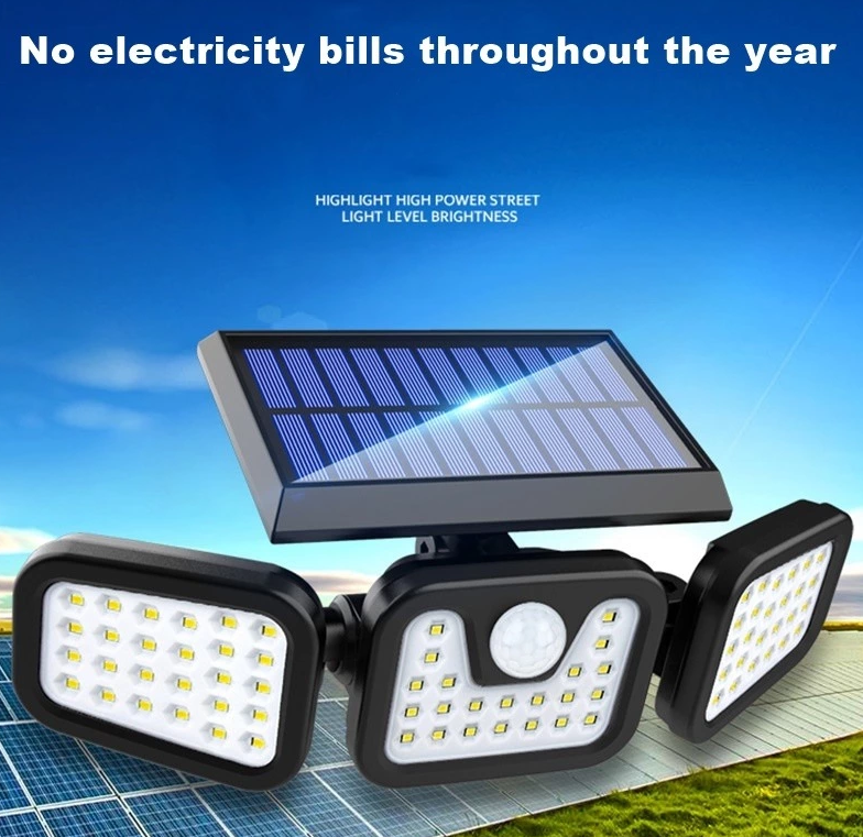 Lampă LED Exterior cu Senzor de Mișcare, 74 LED-uri, 3 Capete Reglabile, Senzor Amurg