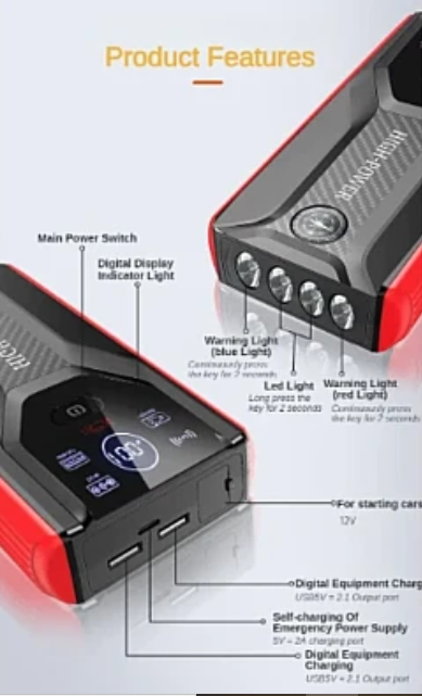 Starter auto Jump Starter si Powerbank Andowl 15000mAh Q D1090 Negru Rosu