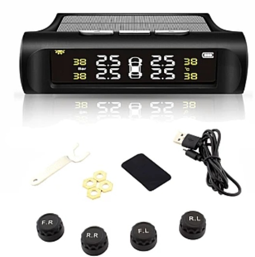 Set 4 senzori de presiune si temperatura anvelope cu afisaj LCD si incarcare Solara