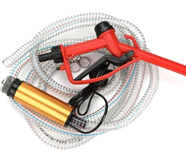 Pachet pompa transfer benzina motorina si alte lichide 12V cu furtun 3 metri si pistol