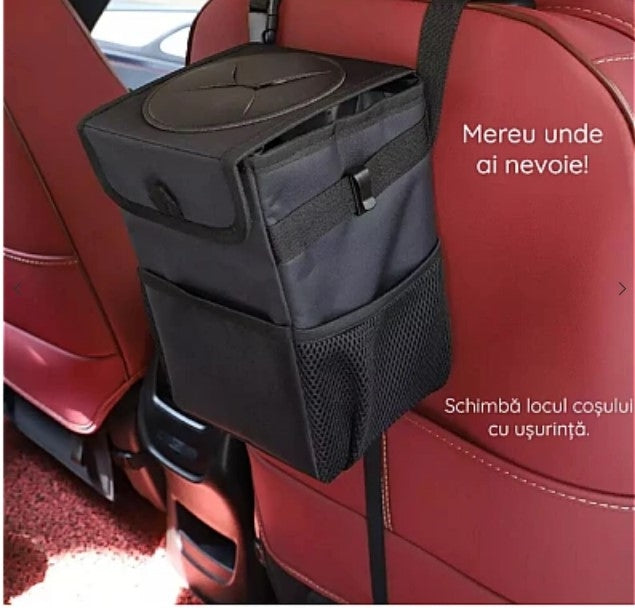 Cos de gunoi auto pliabil cu buzunare de depozitare Negru