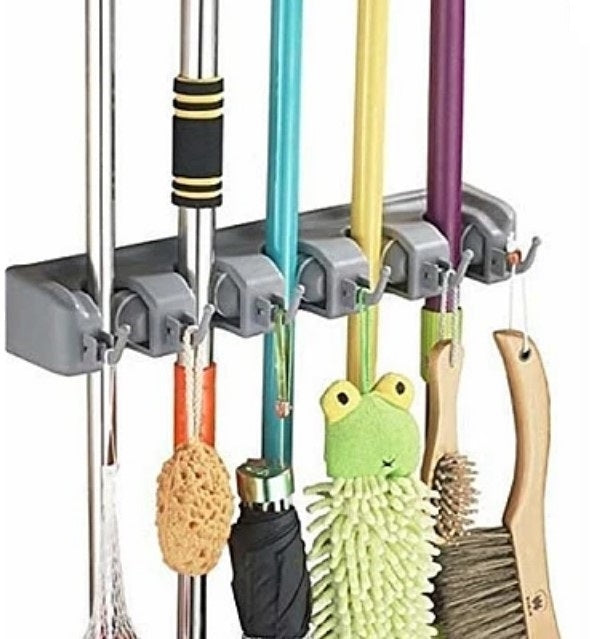 Suport de Perete pentru Maturi si Mopuri cu 6 Carlige Broom Holder