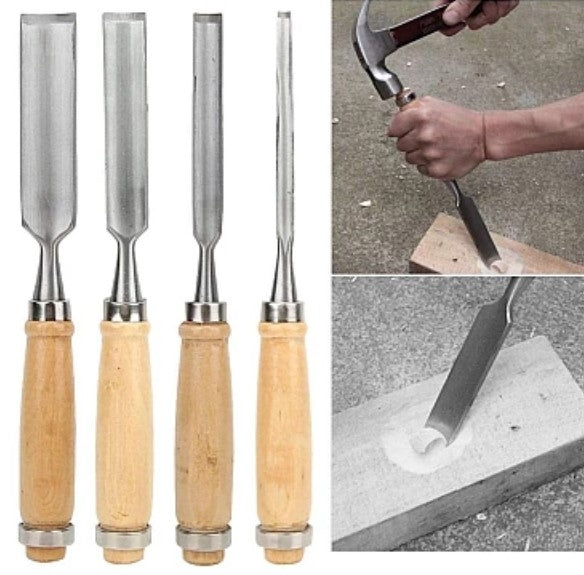 Set 4 Dalti cu maner de lemn