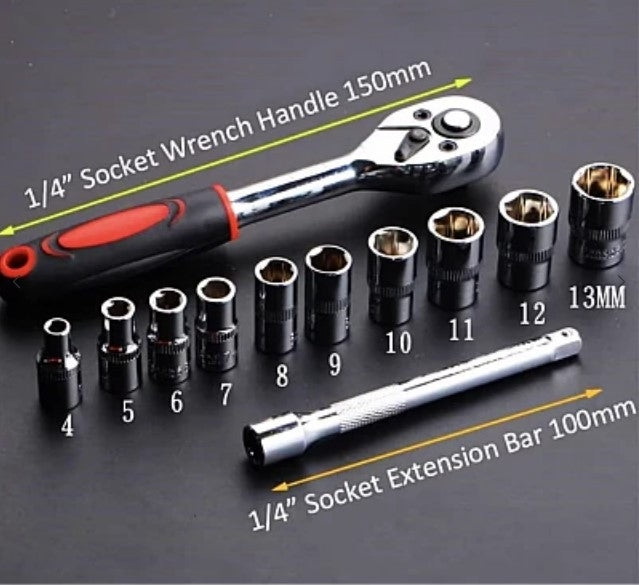 RIB chei tubulare 12 piese 1/4 cu cheie clichet otel crom vanadiu 4-13 mm
