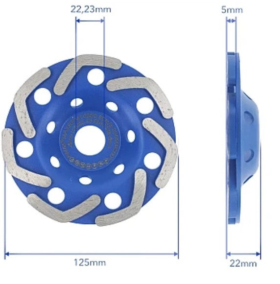Disc Diamantat ALBASTRU 125 Mm cu segmenti GRI pentru Slefuire Beton Mozaic Suprafete Dure