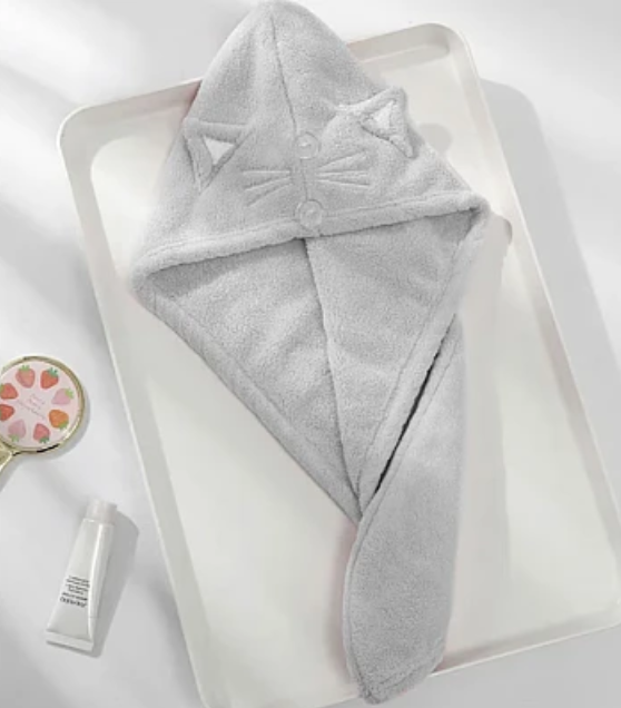 Prosop de baie pentru copii tip Turban din microfriba pentru uscarea parului model pisicuta