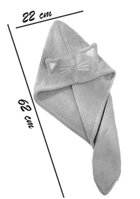 Prosop de baie pentru copii tip Turban din microfriba pentru uscarea parului model pisicuta
