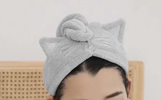 Prosop de baie pentru copii tip Turban din microfriba pentru uscarea parului model pisicuta