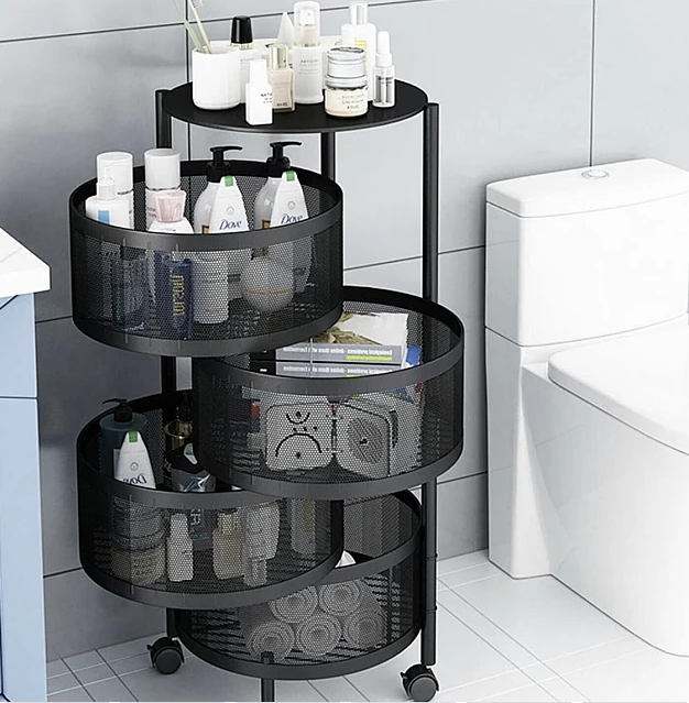 Raft metalic rotund universal cu 4 niveluri negru 34 cm x 75 cm x 30 cm