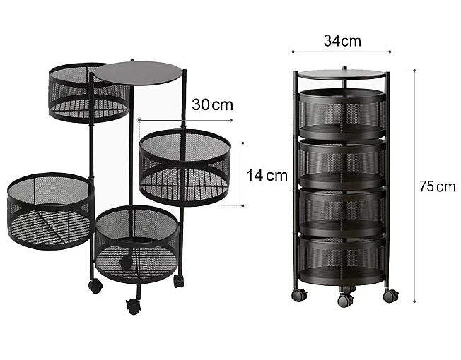 Raft metalic rotund universal cu 4 niveluri negru 34 cm x 75 cm x 30 cm