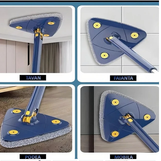 Mop multifunctional pentru suprafete uscate si ude cap triunghiular rotativ