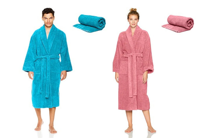 Set Halat Unisex de baie si prosop, 100% bumbac, halat baie gros, prosop de fata, 50 x 90 cm
