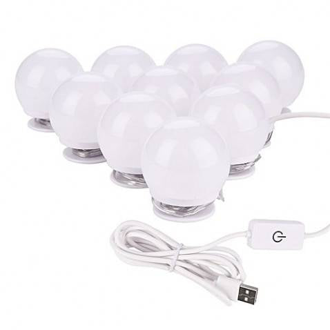 SET 10 BECURI  LED PENTRU OGLINDA AUTOADEZIVE , ALIMENTARE USB, CONTROL INTENSITATE A LUMINII