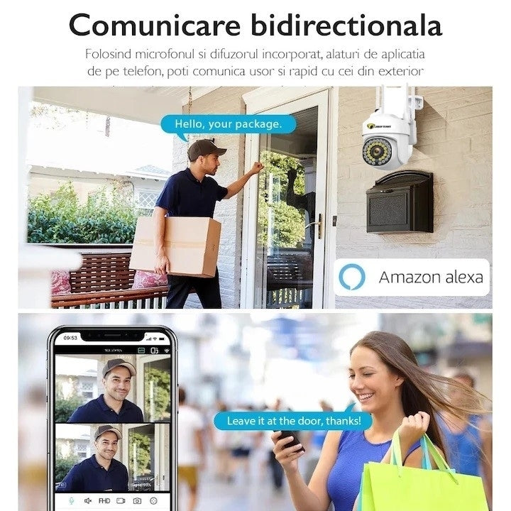 Set 2 camere de supraveghere Wi-Fi Full HD, detecție umană, rotație 360° rapida din aplicatie, vedere color pe timp de noapte, Garantie 36 luni