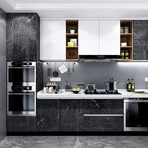Set 2 bucati Folie adeziva neagra, 60x200 cm, imitatie marmura