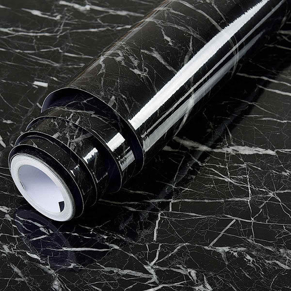 Set 2 bucati Folie adeziva neagra, 60x200 cm, imitatie marmura