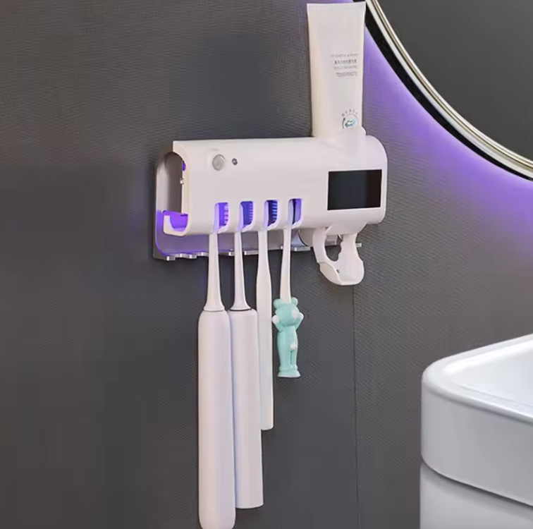 Suport Periuțe de Dinți cu Sterilizare UV, Încărcare Solară și Dispenser Automat de Pastă – Sistem Inteligent pentru Baie 1+1 CADOU