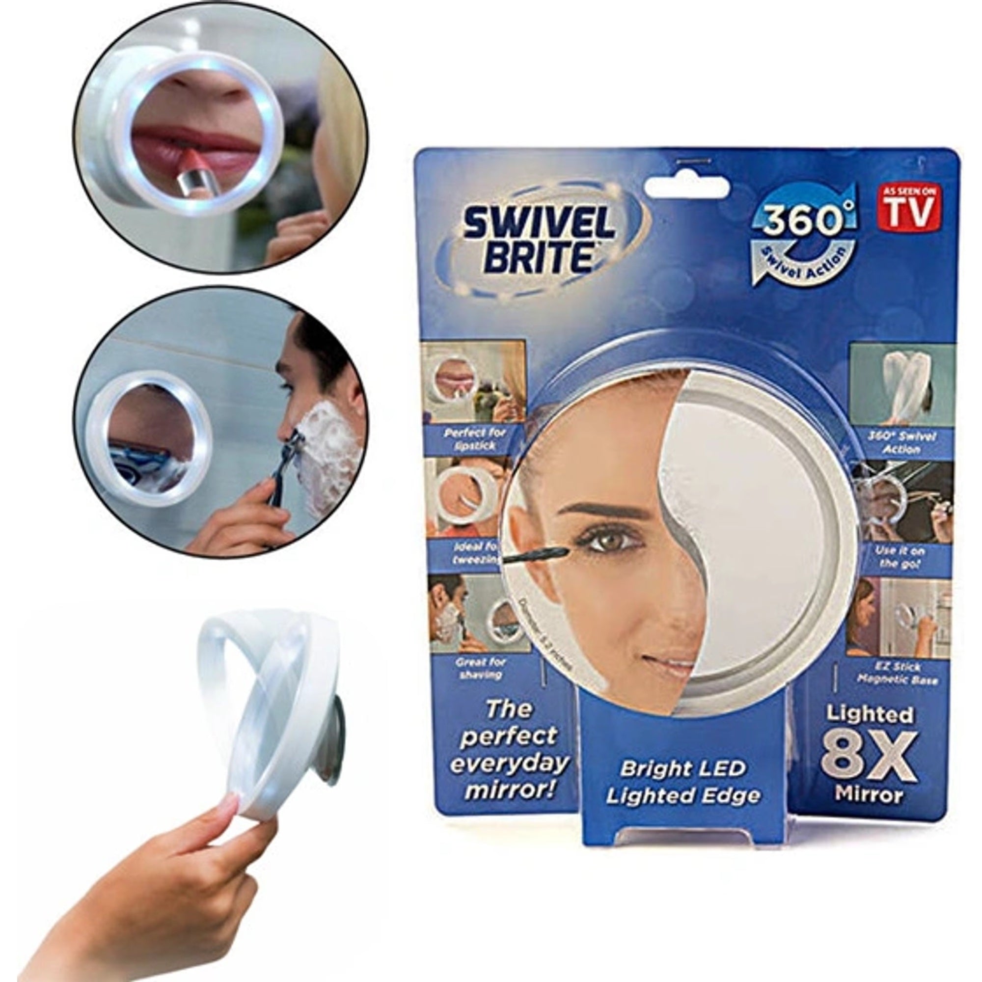 Oglindă cosmetică cu LED Swivel Brite, cu mărire