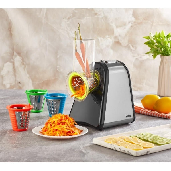 Feliator și Răzătoare Electrică Inox, pentru Legume, Putere 200W, 4 accesorii ideale pentru preparare salata