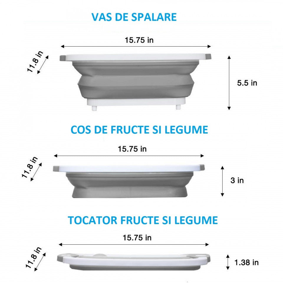 Tocator multifunctional, extensibil pliabil cu dop pentru scurgere