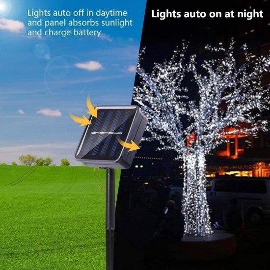 Instalație Solară Decorativă pentru Exterior – 30 m, 300 LED-uri Alb Rece, Încărcare Solară