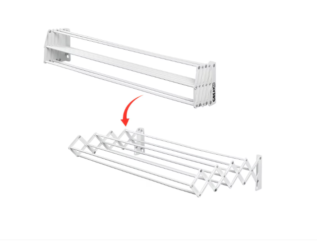 Uscator De Rufe Extensibil, Metal, Montare In Perete, Alb, 5 Bare, 80 cm x 3.5 m