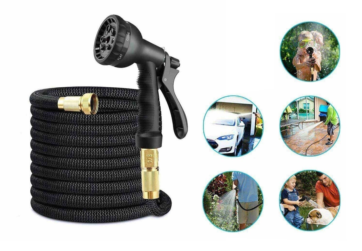 Furtun extensibil, 22.5 metri, racord metalic, Pistol de stropit inclus