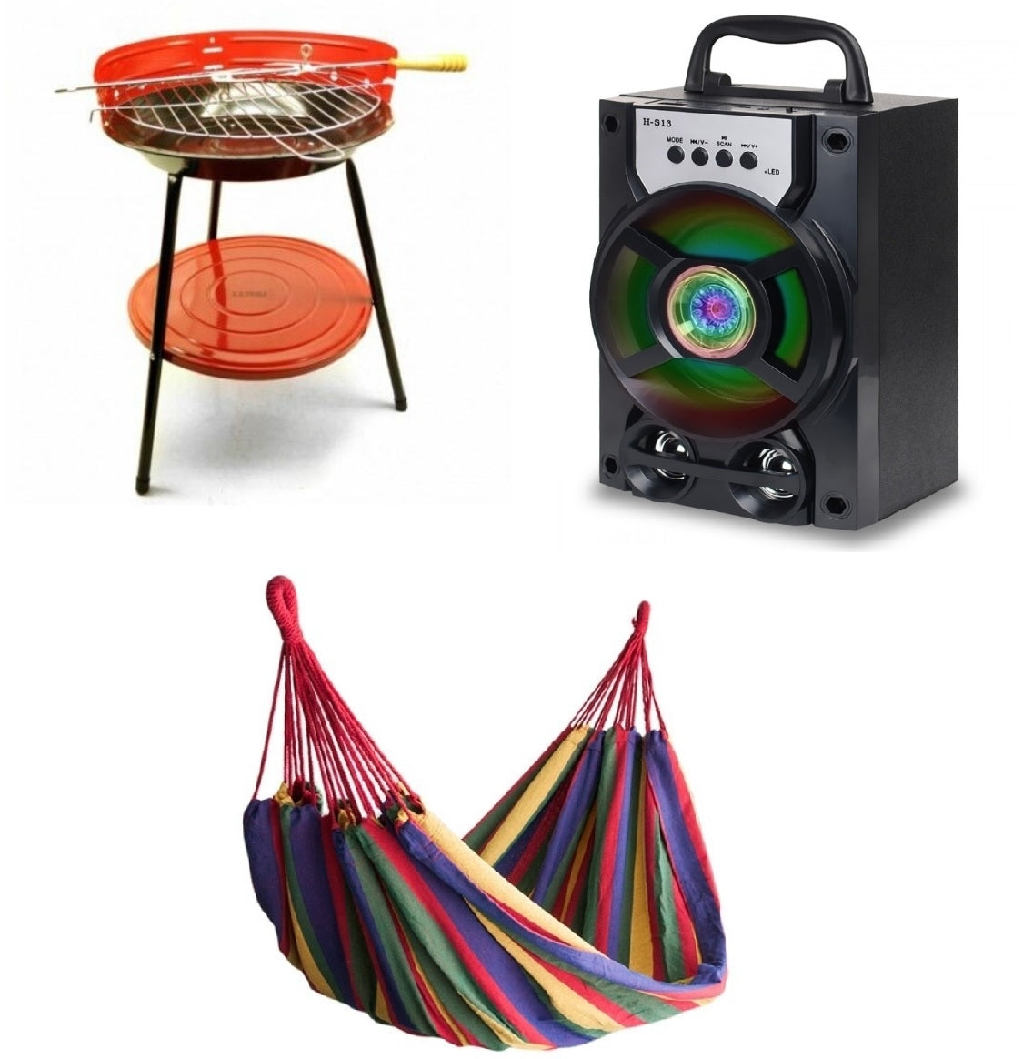 Pachetul de Week End Gratar pe Carbuni Hamac Multicolor Boxa Portabila Bluetooth