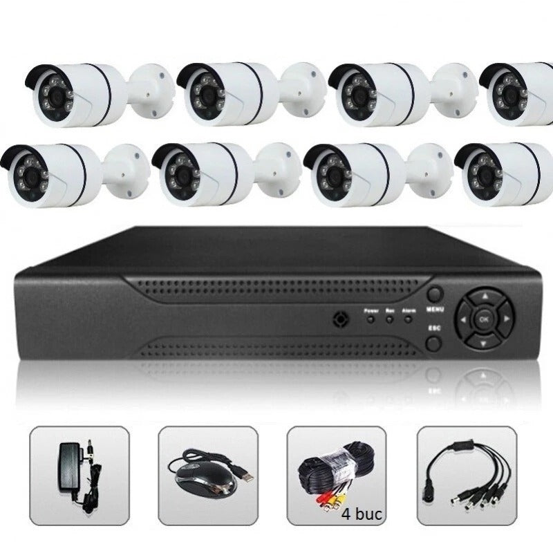 Sistem complet DVR supraveghere video cu 8 camere pentru interior exterior