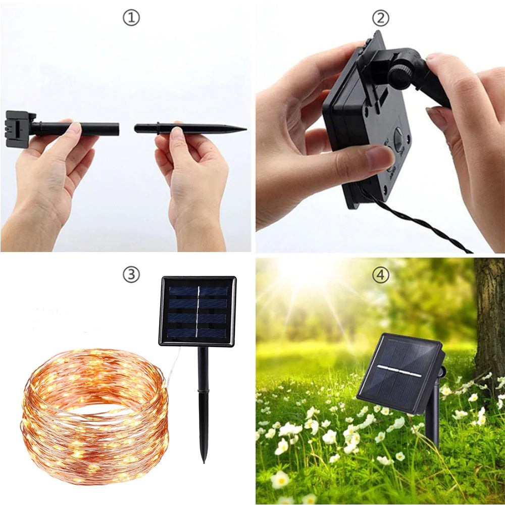 Instalatie solara pentru casa sau gradina, cu 50 led-uri, 10 metri