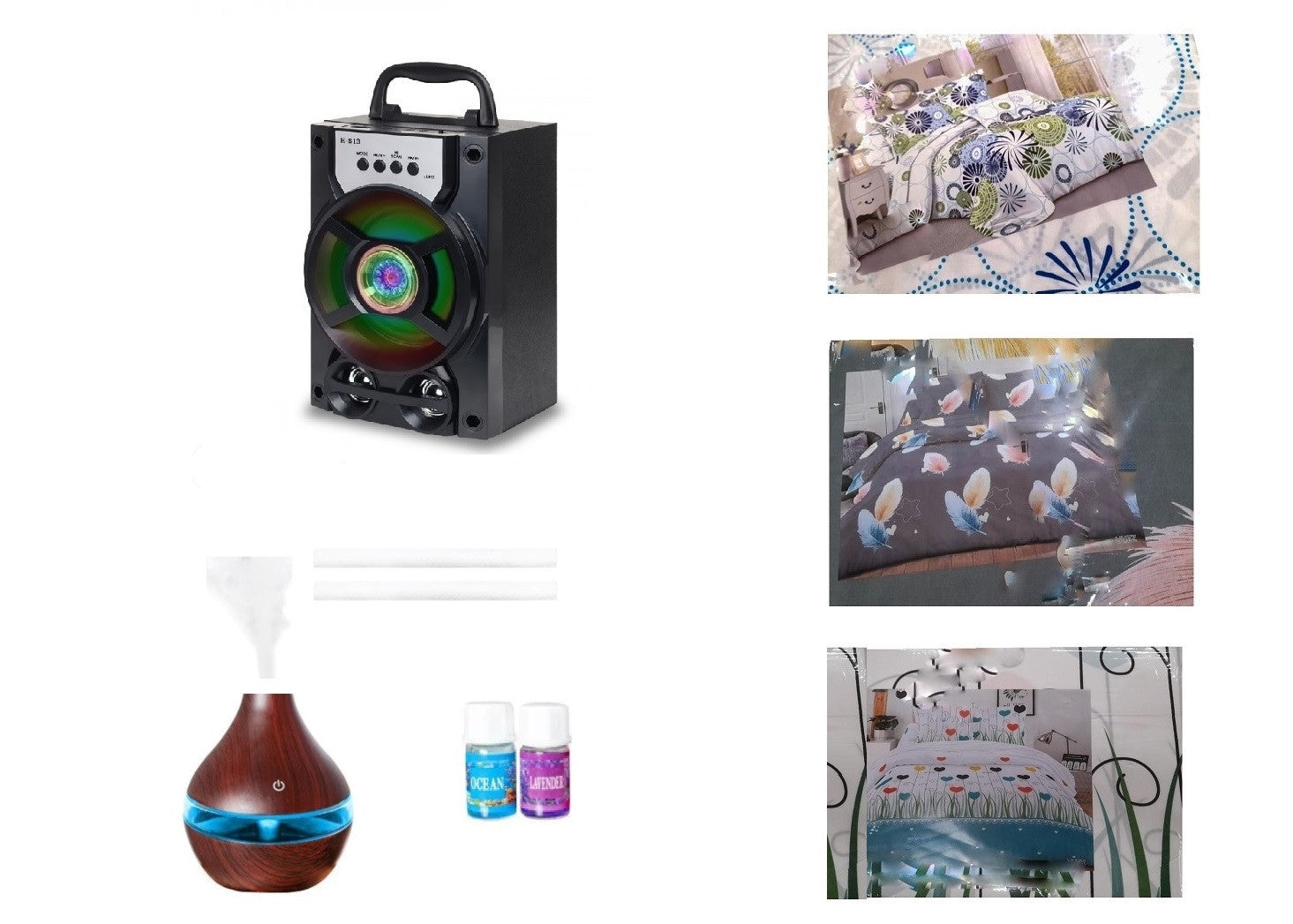 PROMOTIE LIMITATA! LENJERIE DE PAT 4 PIESE DIN FINET 180X230 CM MODEL FLORAL + UMIDIFICATOR AROMATERAPIE + SET 2 ULEIURI AROMATERAPIE + BOXA PORTABILA